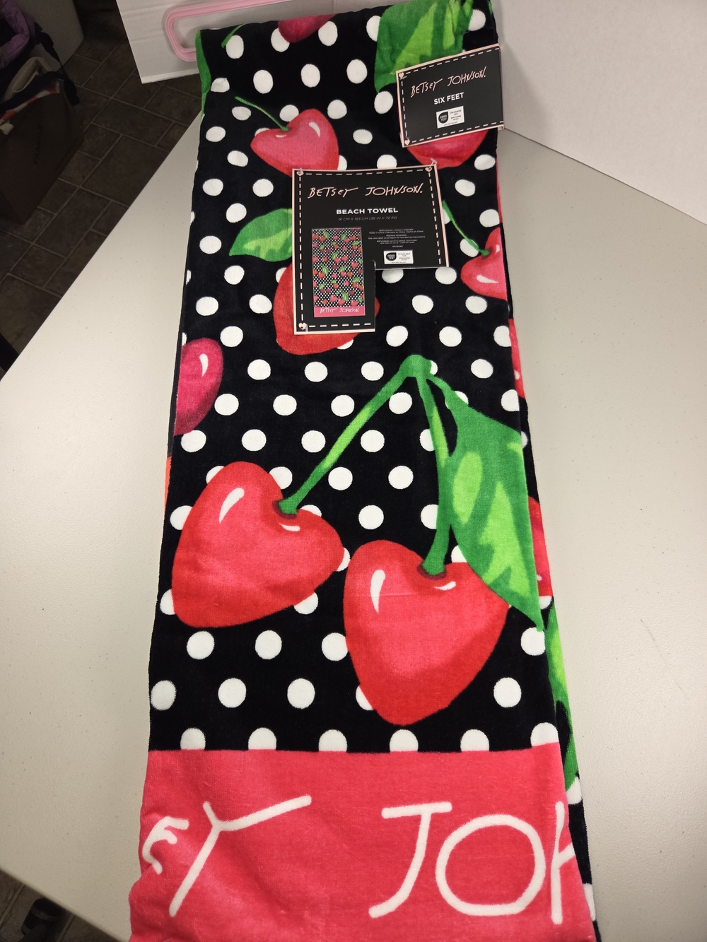 NWT Betsey Johnson Black Cherry Beach Towel